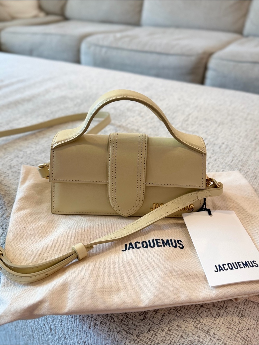 Jacquemus Le Bambino Leather Mini Top Handle Crossbody Bag Beige Gold Hardware